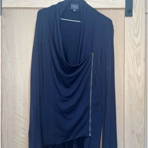 Market & Spruce Navy Alan French Terry Asymmetrical Zip Cardigan, sz M